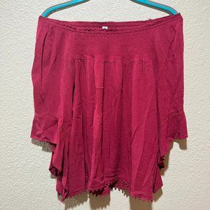 Red Long-sleeve Bohemian Blouse
